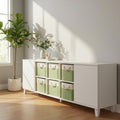 6 White Green Fabric Storage Cubes
