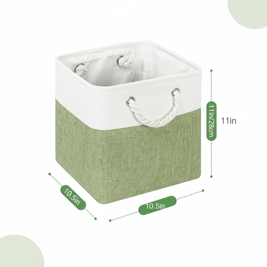 6 White Green Fabric Storage Cubes