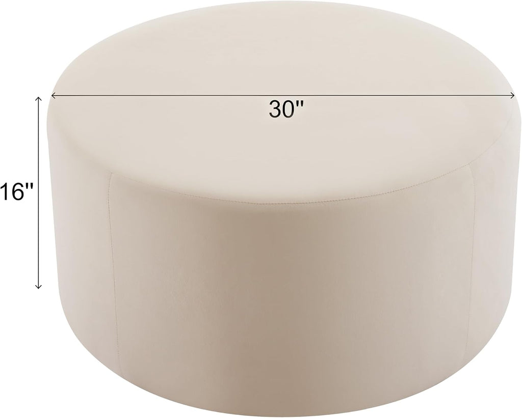 30" Cream Velvet Round Ottoman