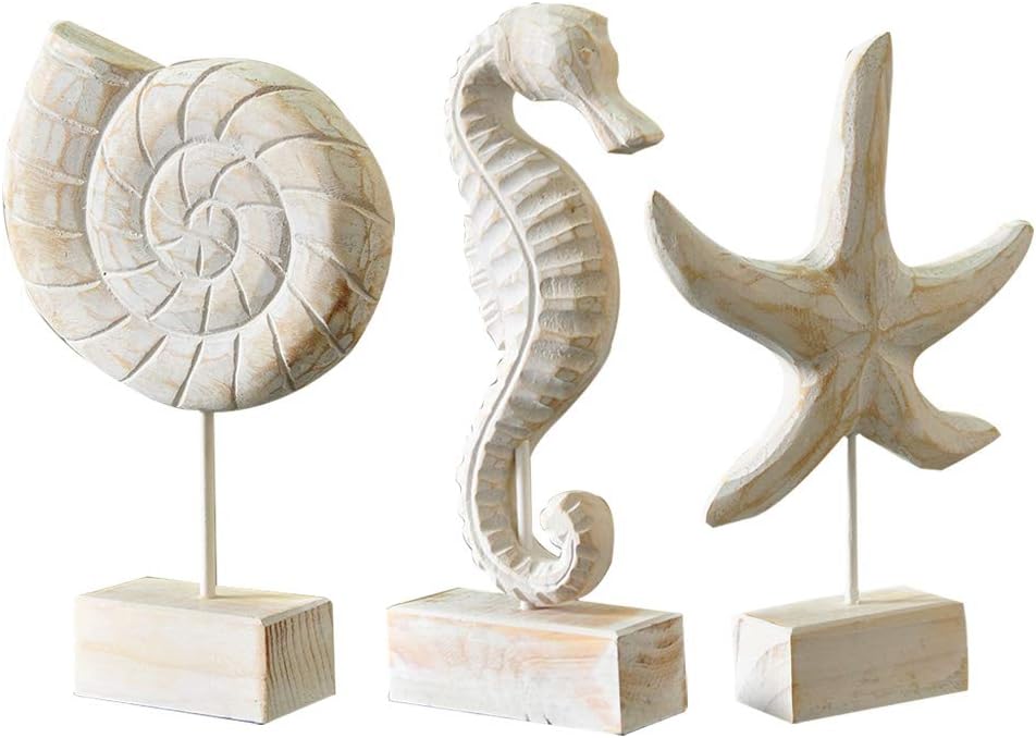 3 Wooden Coastal Marine Figurines