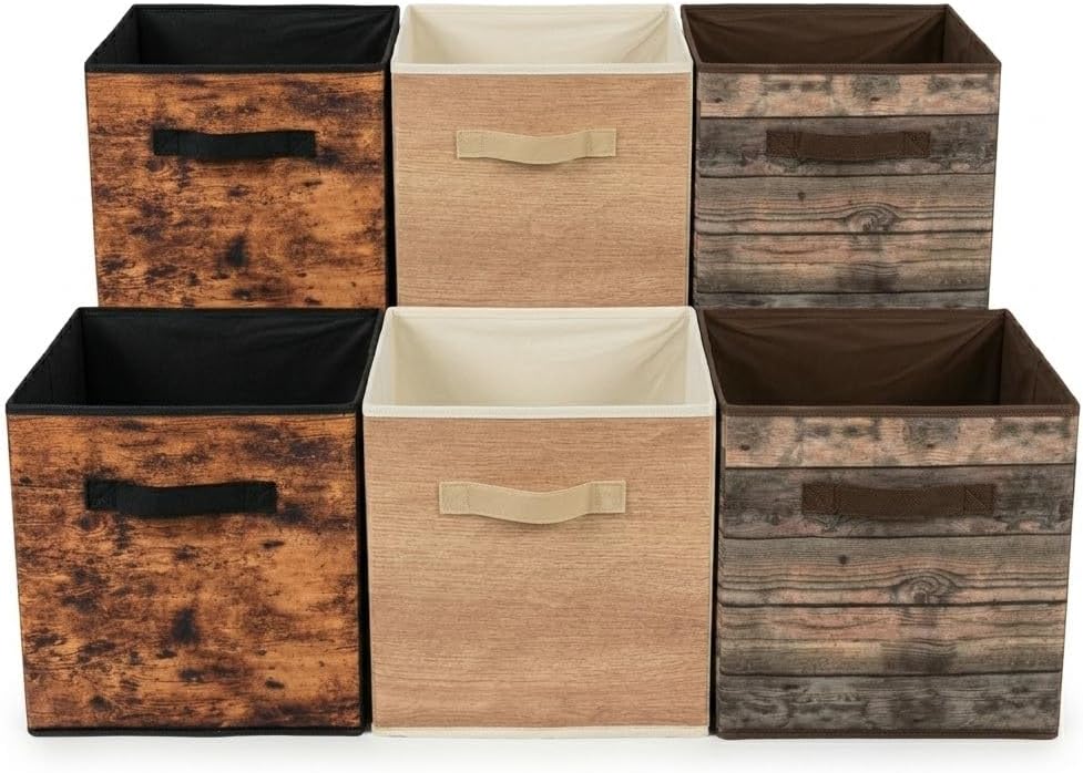 6 Wood Grain Fabric Storage Cubes