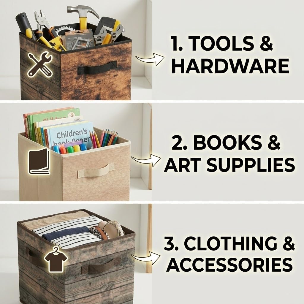 6 Wood Grain Fabric Storage Cubes