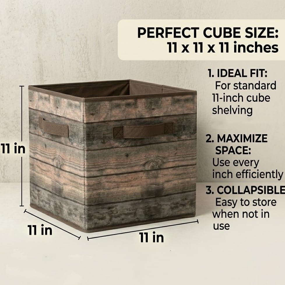 6 Wood Grain Fabric Storage Cubes