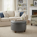 Large Charcoal Grey Leatherette Round Storage Ottoman