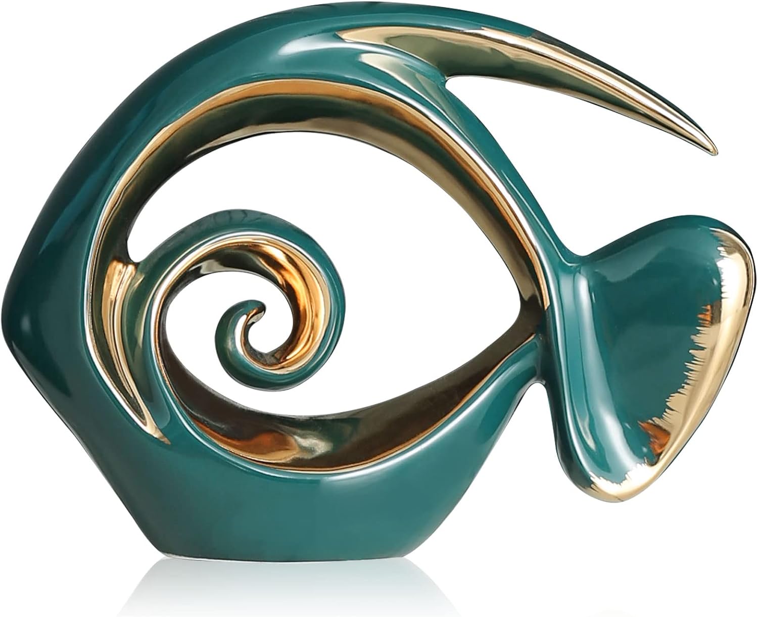 Green Gold Ceramic Fish Coastal Decor Figurine