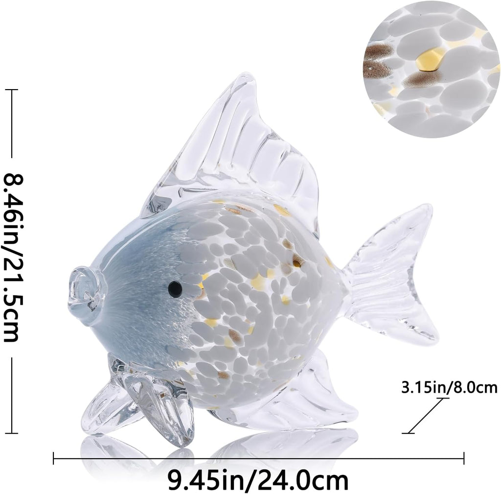 Large Hand Blown Blue White Glass Fish Figurine