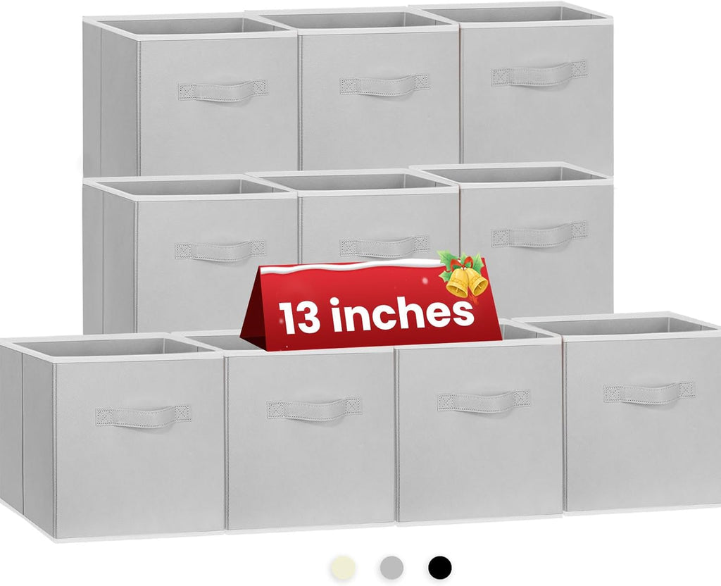 10 Grey Fabric Storage Cube Bins