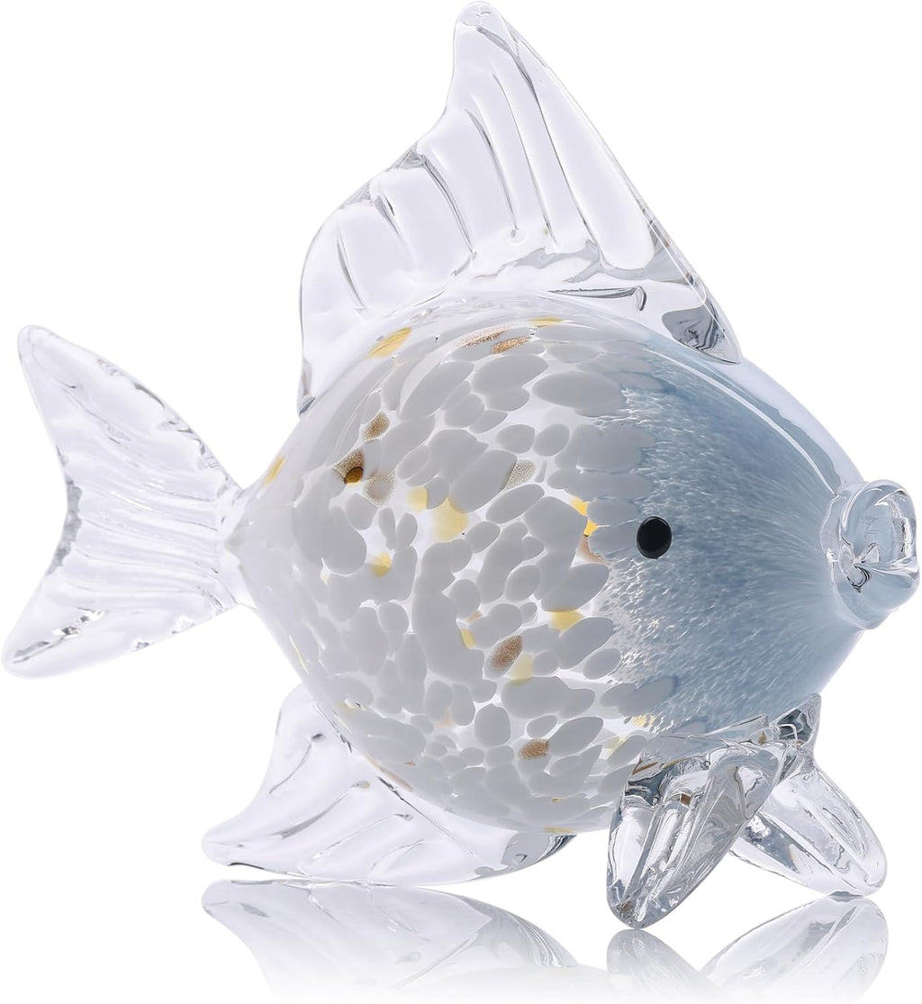 Large Hand Blown Blue White Glass Fish Figurine