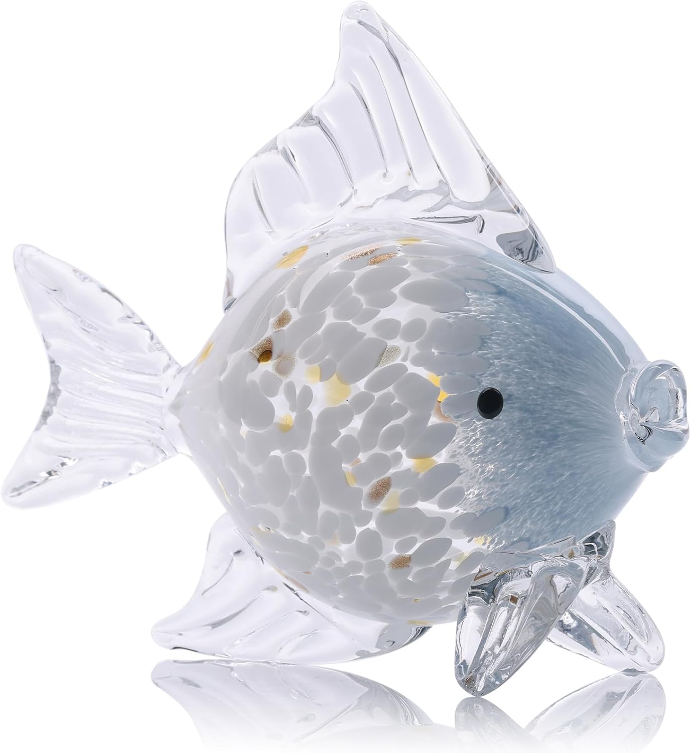 Large Hand Blown Blue White Glass Fish Figurine