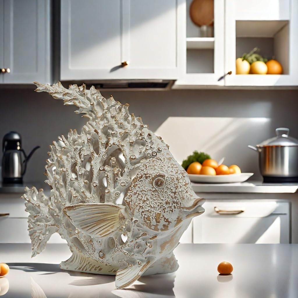 White Coral Reef Angelfish Coastal Resin Figurine