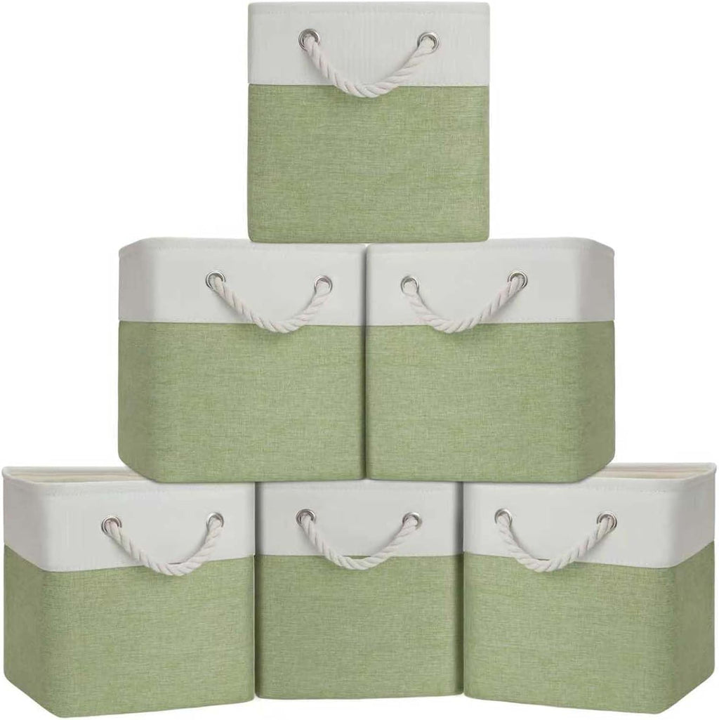 6 White Green Fabric Storage Cubes