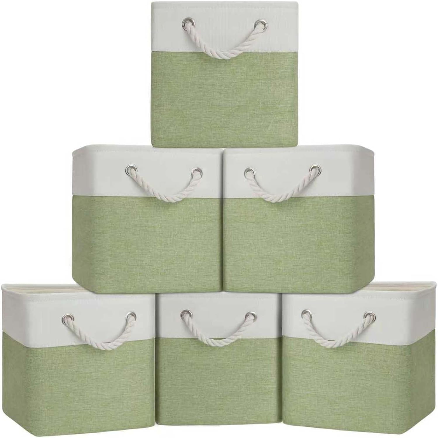 6 White Green Fabric Storage Cubes