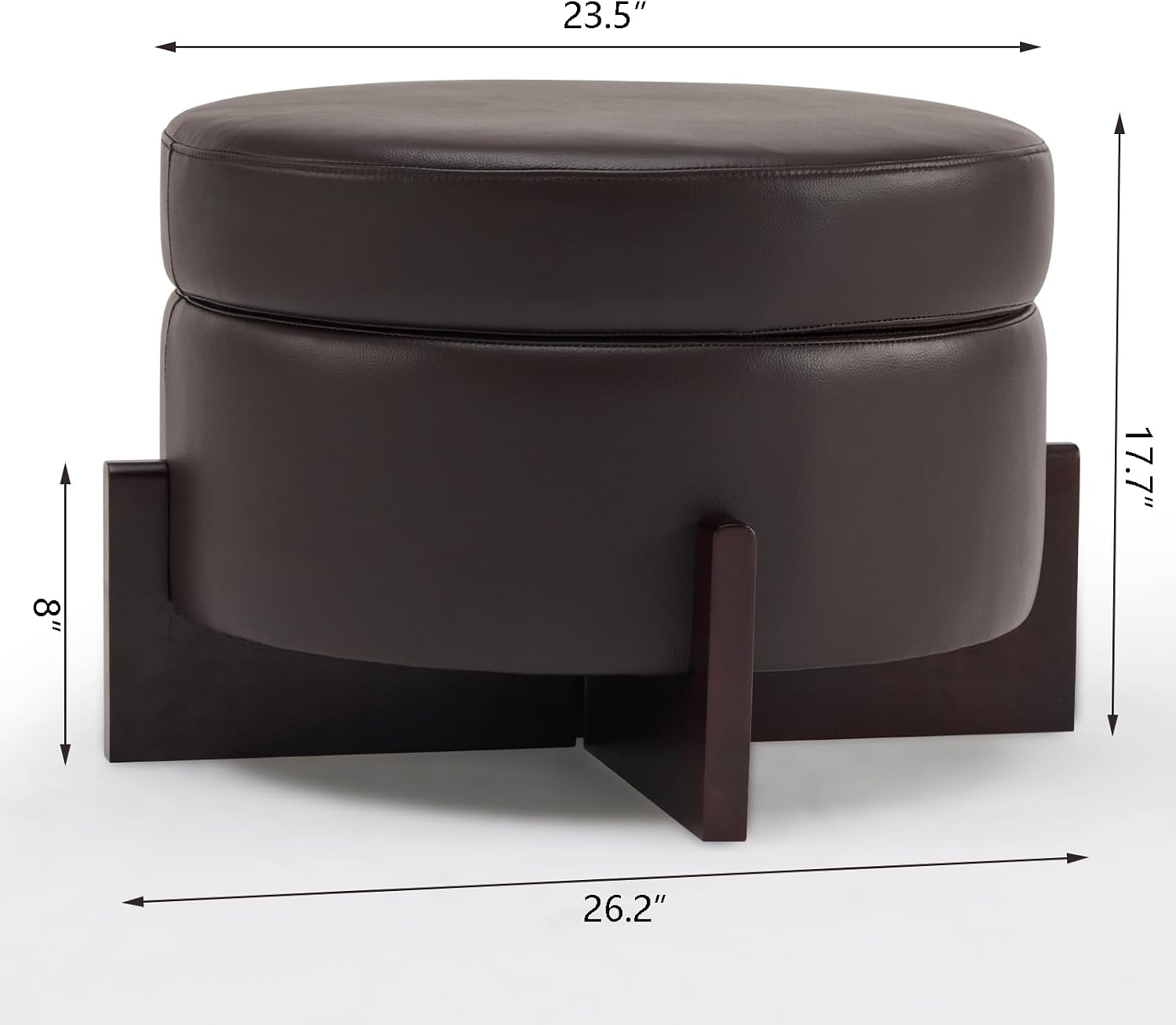 26" Dark Brown Faux Leather Storage Ottoman