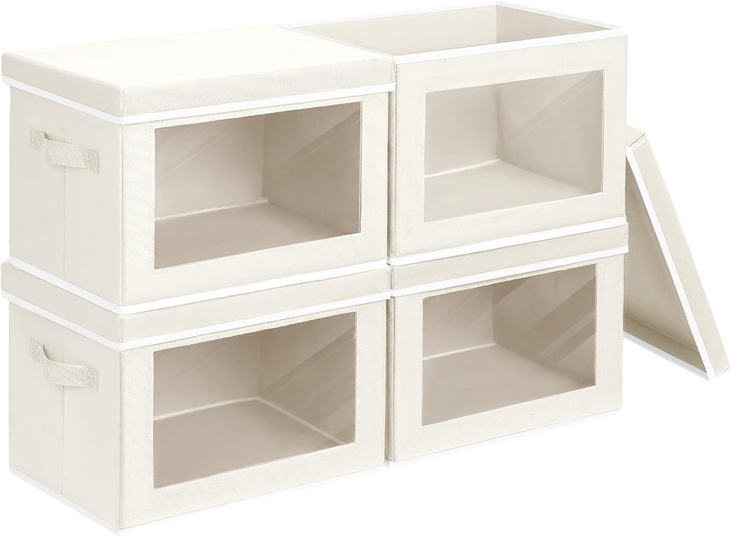 4 Beige Lidded Storage Cubes
