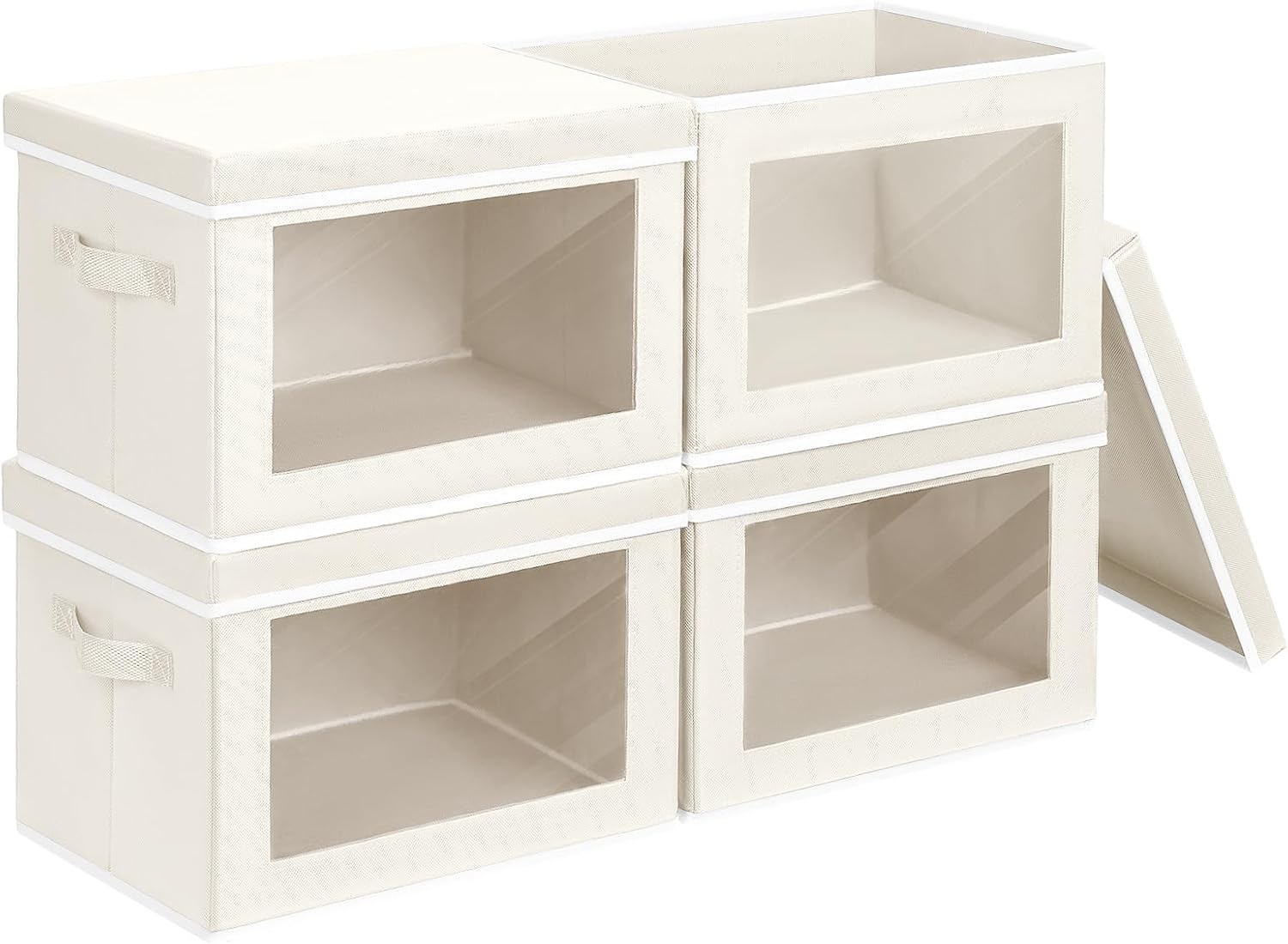 4 Beige Lidded Storage Cubes