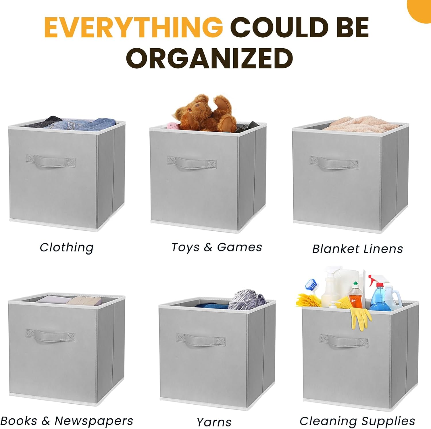 10 Grey Fabric Storage Cube Bins