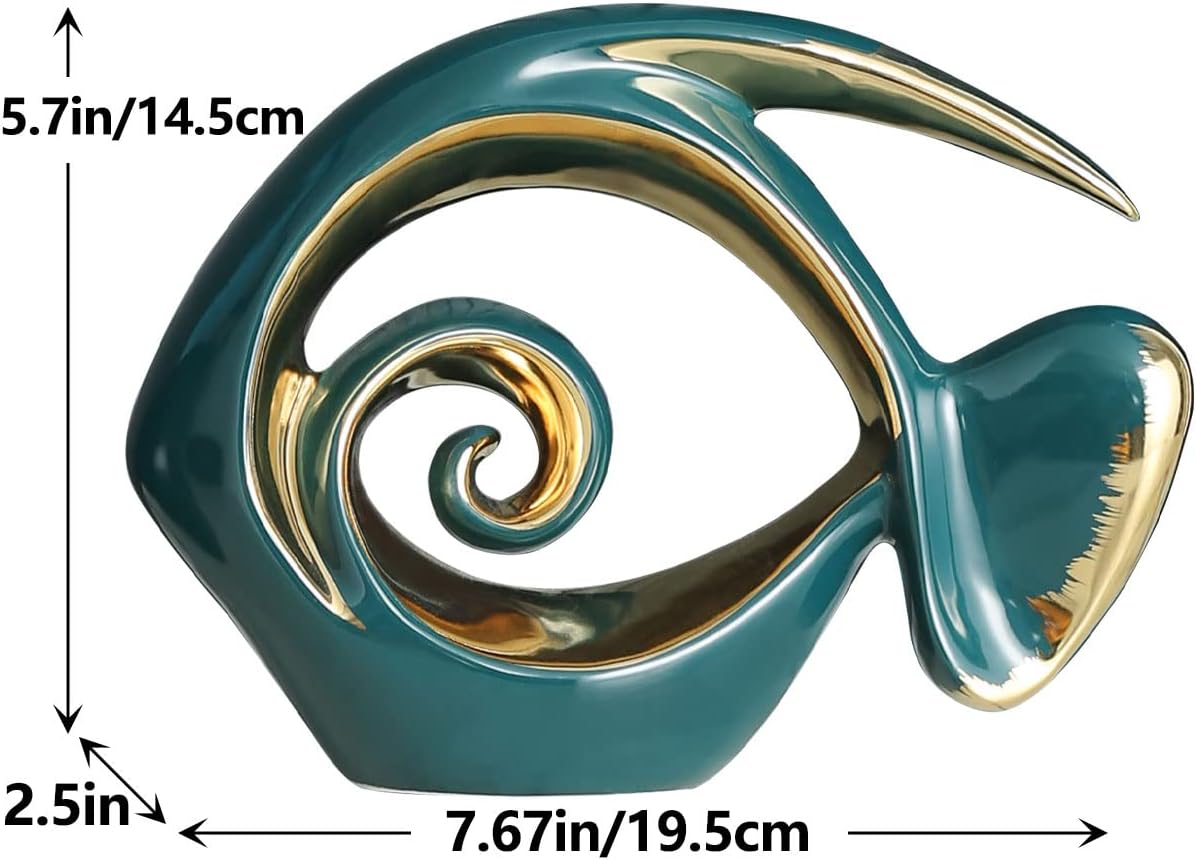 Green Gold Ceramic Fish Coastal Decor Figurine