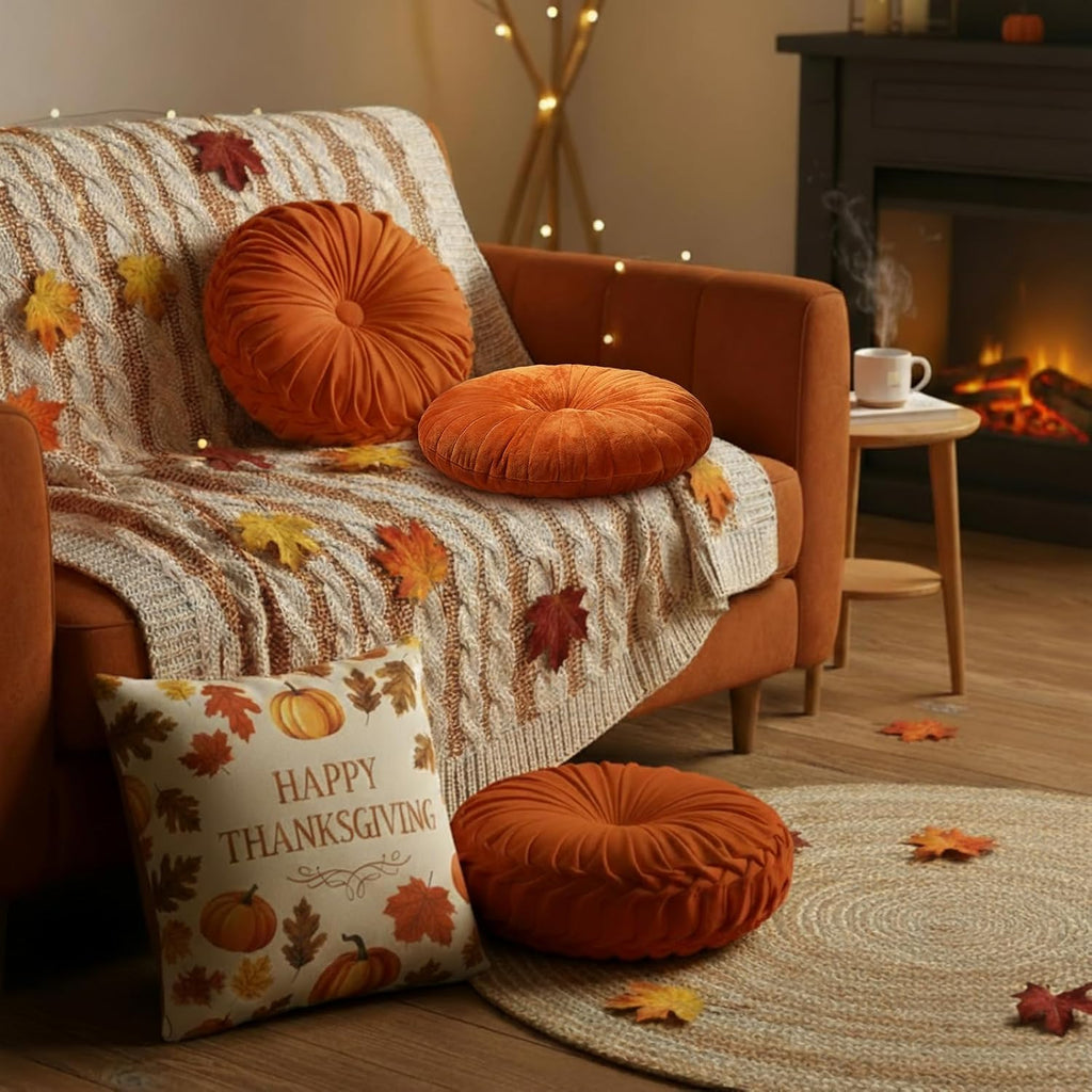 Orange Velvet Pumpkin Pillows 3 Pack