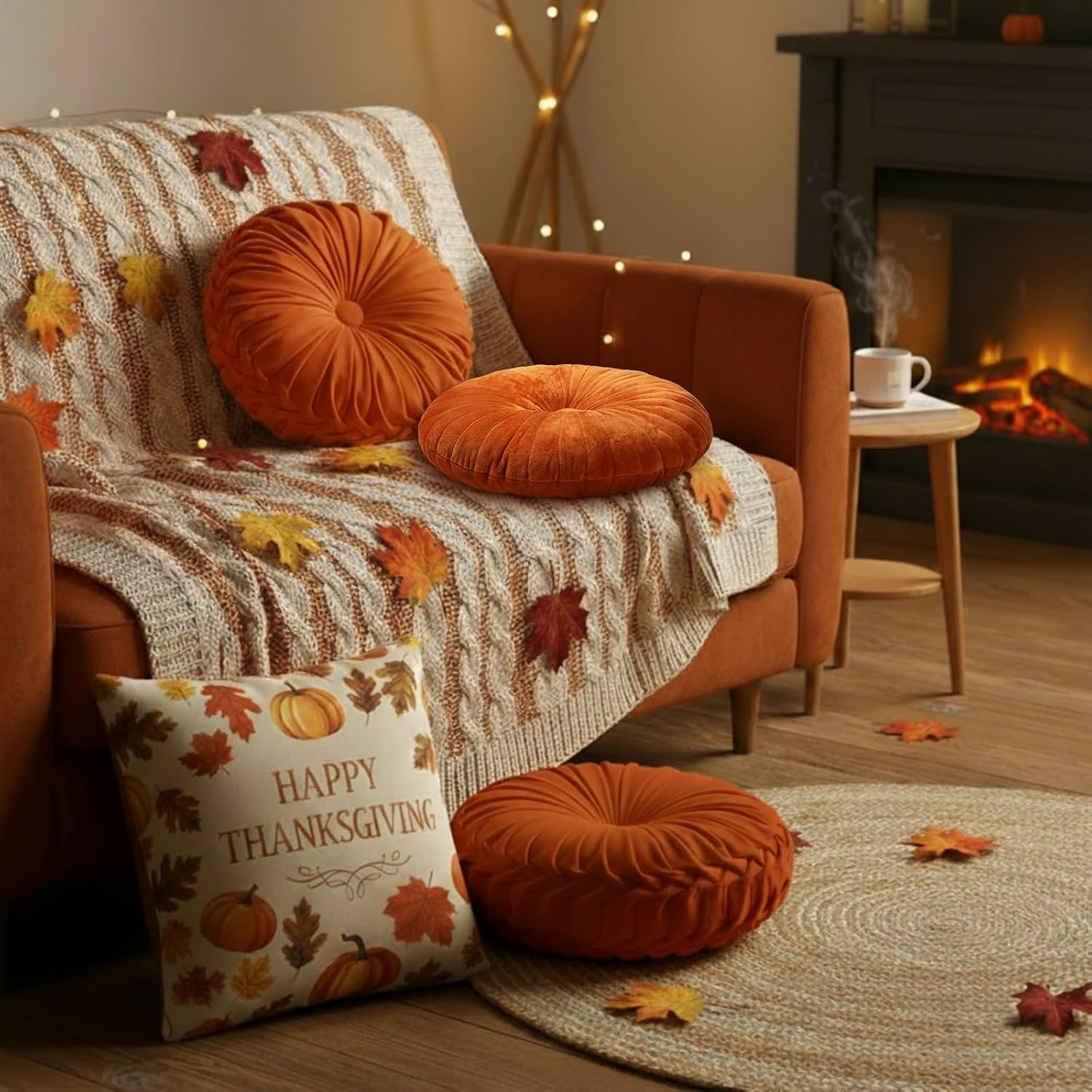 Orange Velvet Pumpkin Pillows 3 Pack