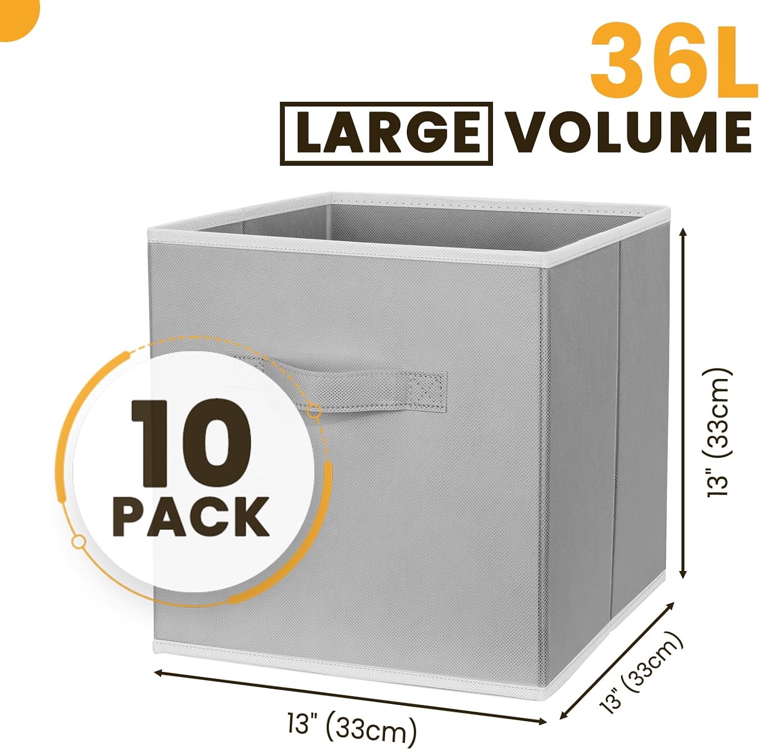 10 Grey Fabric Storage Cube Bins