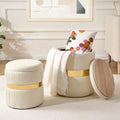 2 Pack White Gold Round Storage Ottomans