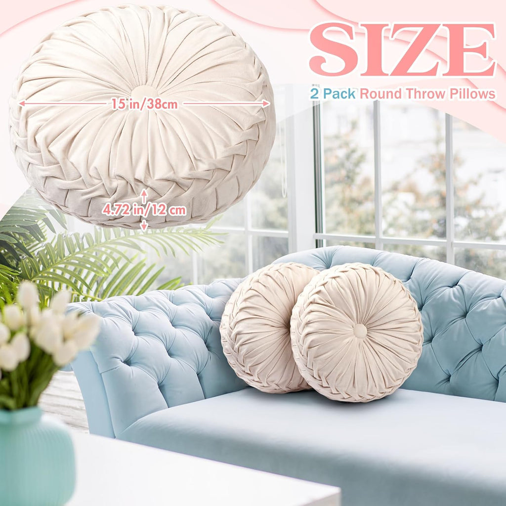 Ivory Pleated Velvet Pumpkin Pillows 2 Pack