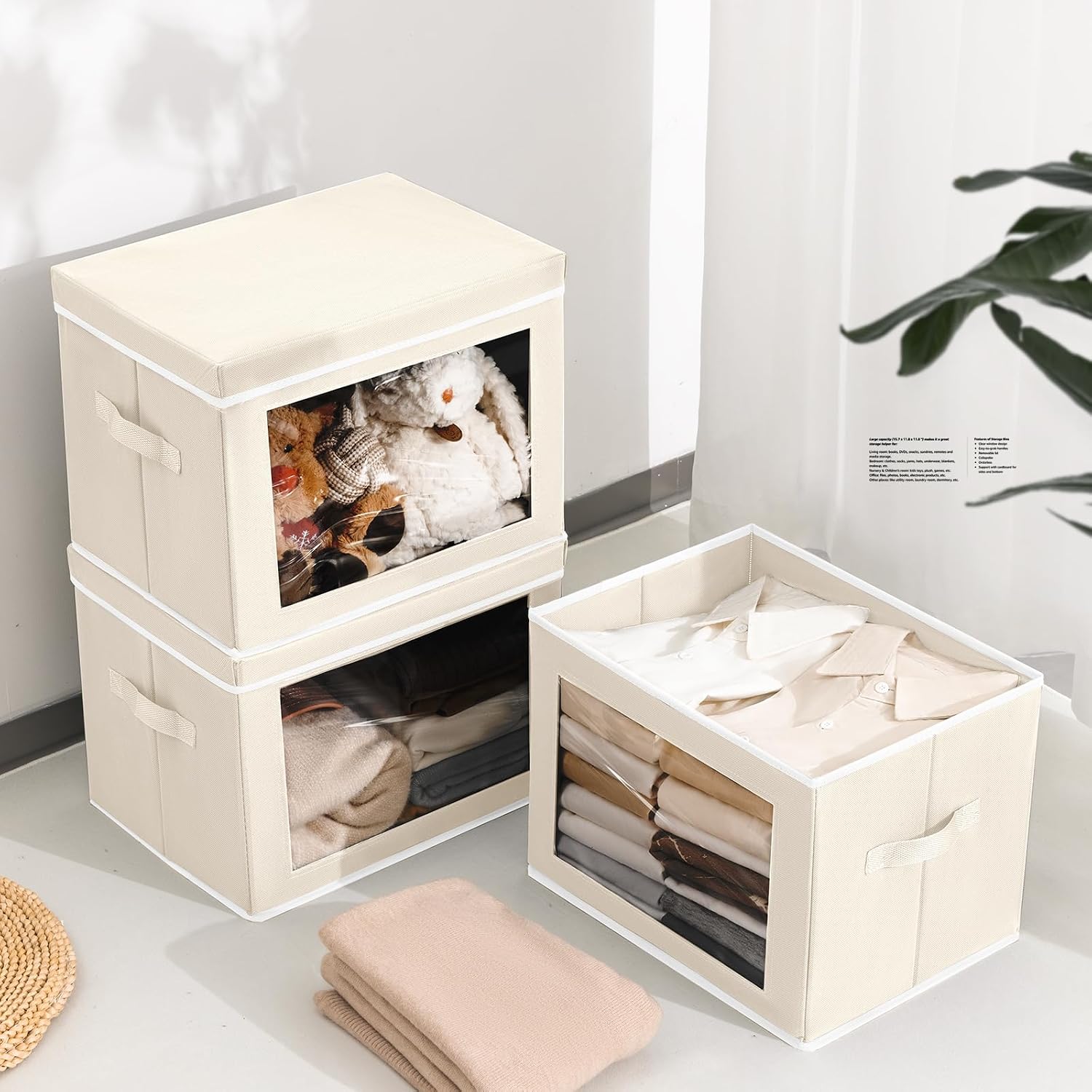 4 Beige Lidded Storage Cubes