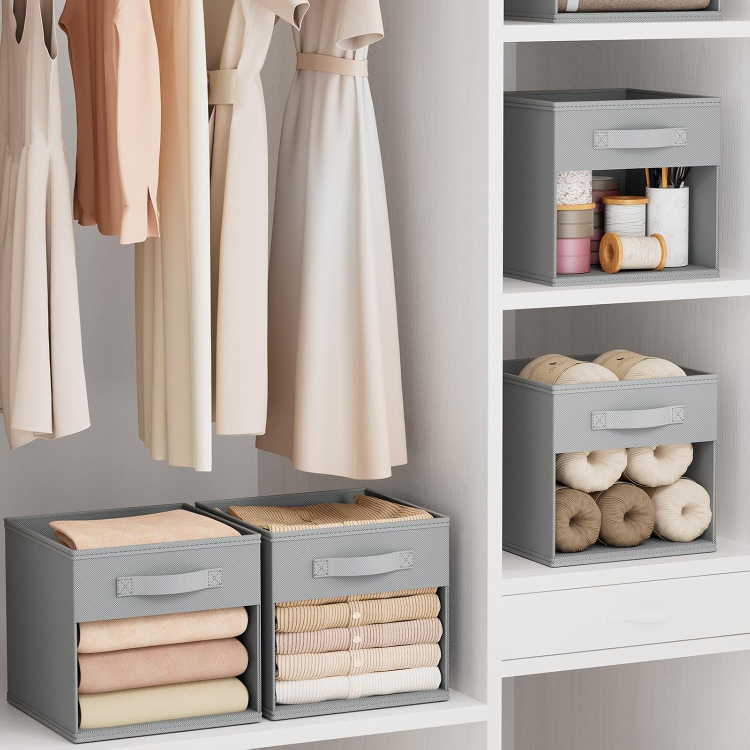 6 Grey Window Fabric Storage Cubes