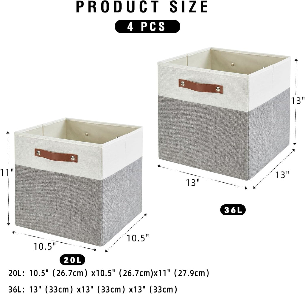 4 Gray White Fabric Storage Cubes