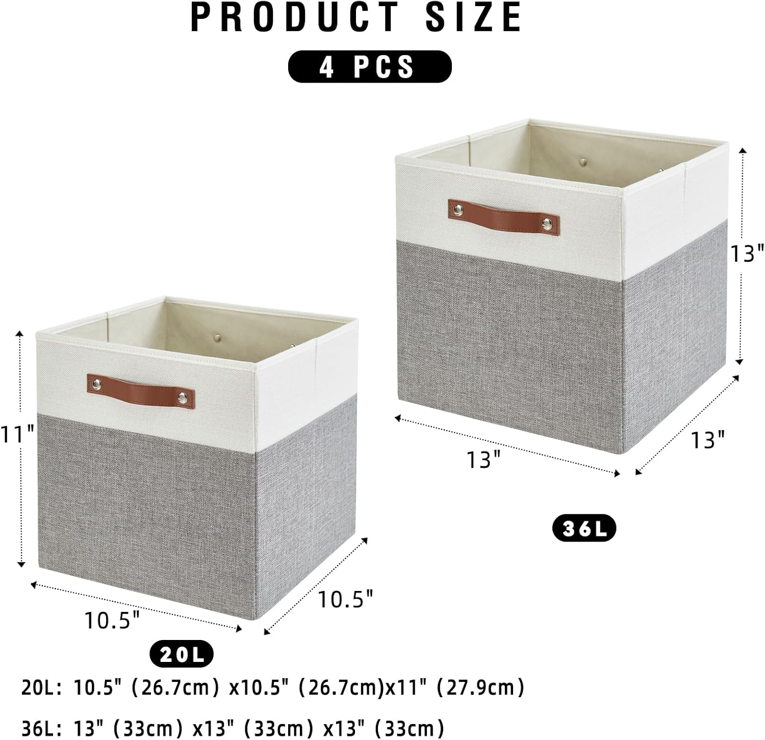 4 Gray White Fabric Storage Cubes