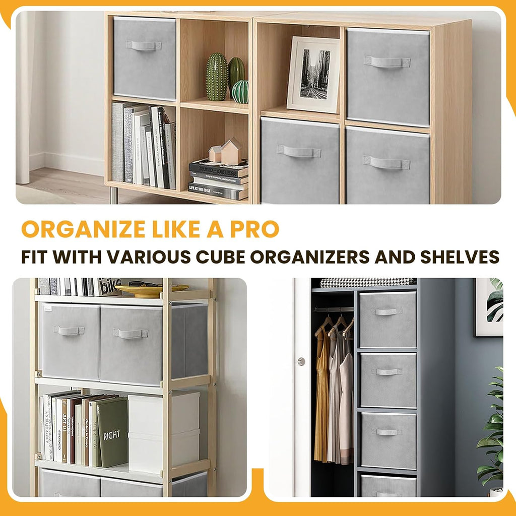 10 Grey Fabric Storage Cube Bins