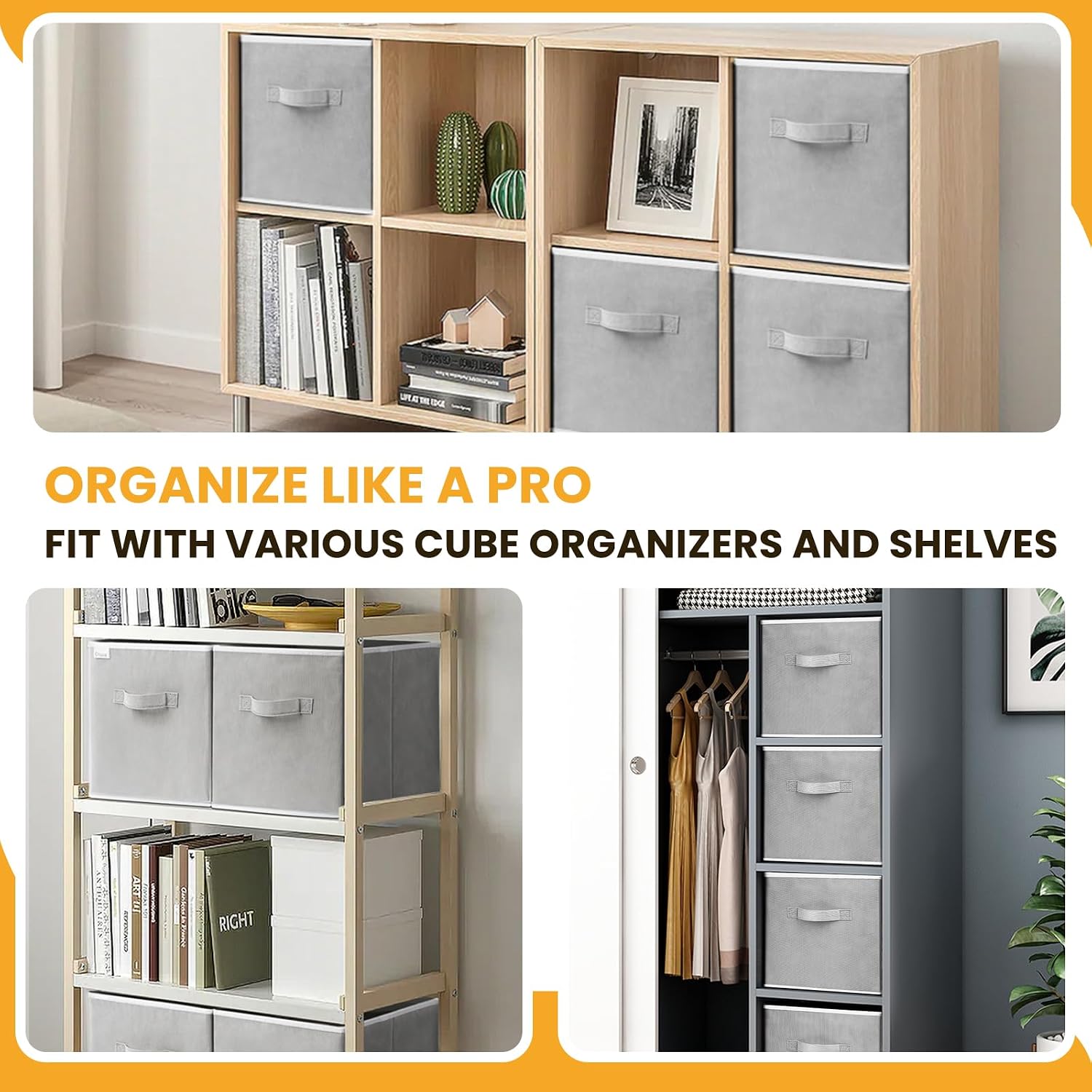 10 Grey Fabric Storage Cube Bins