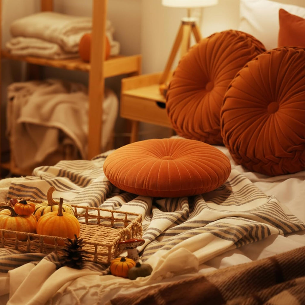 Orange Velvet Pumpkin Pillows 3 Pack