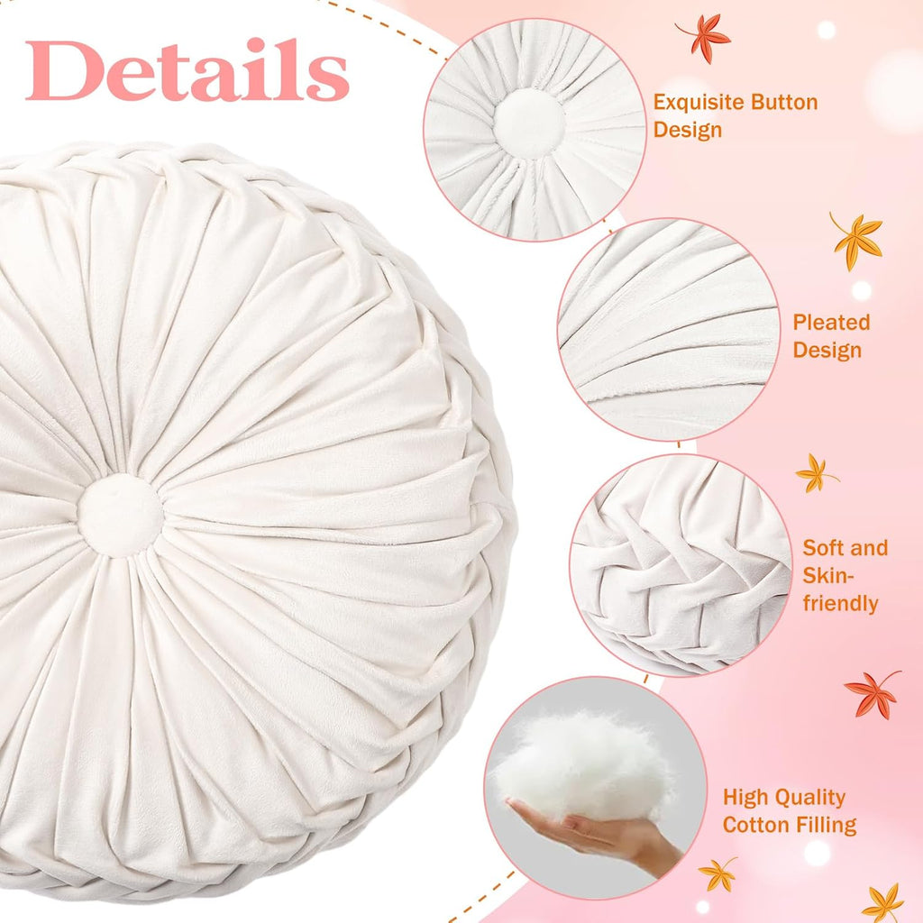 Ivory Pleated Velvet Pumpkin Pillows 2 Pack