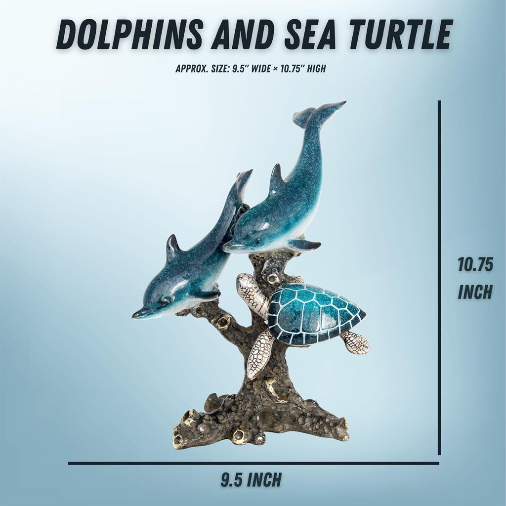10.75x9.5" Dolphin & Turtle Coral Reef Figurine
