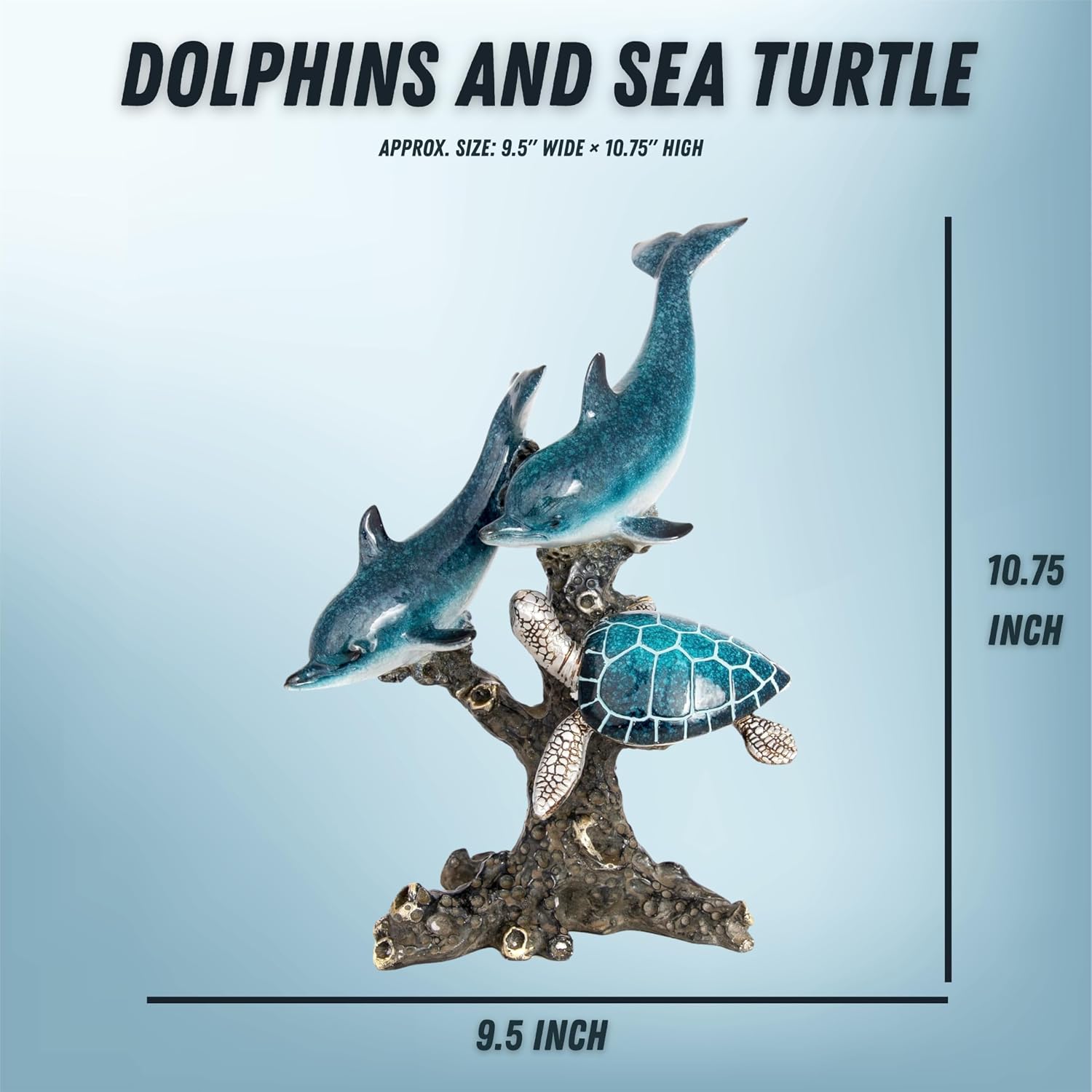 10.75x9.5" Dolphin & Turtle Coral Reef Figurine