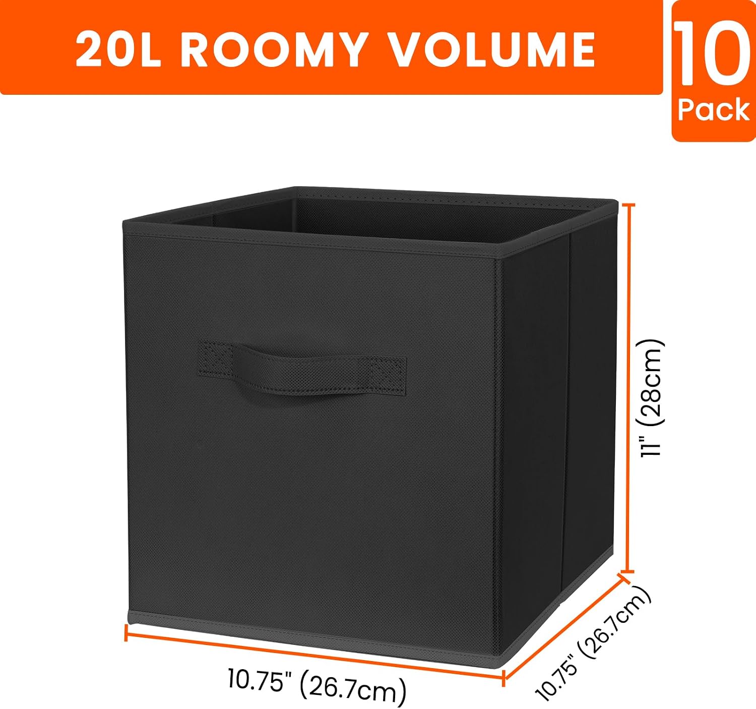 10 Black Fabric Storage Cubes