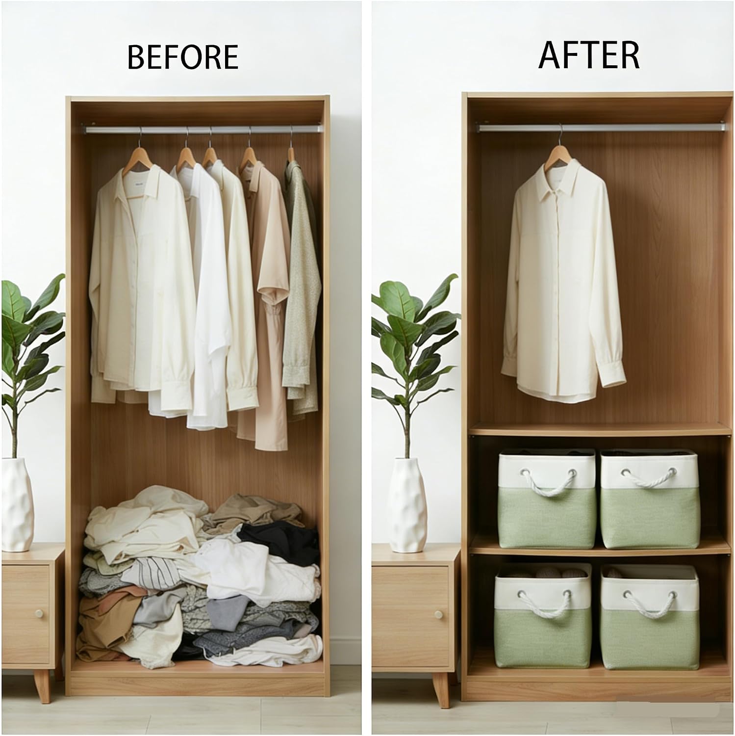 6 White Green Fabric Storage Cubes