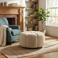 Round Beige Velvet Ottoman Coffee Table