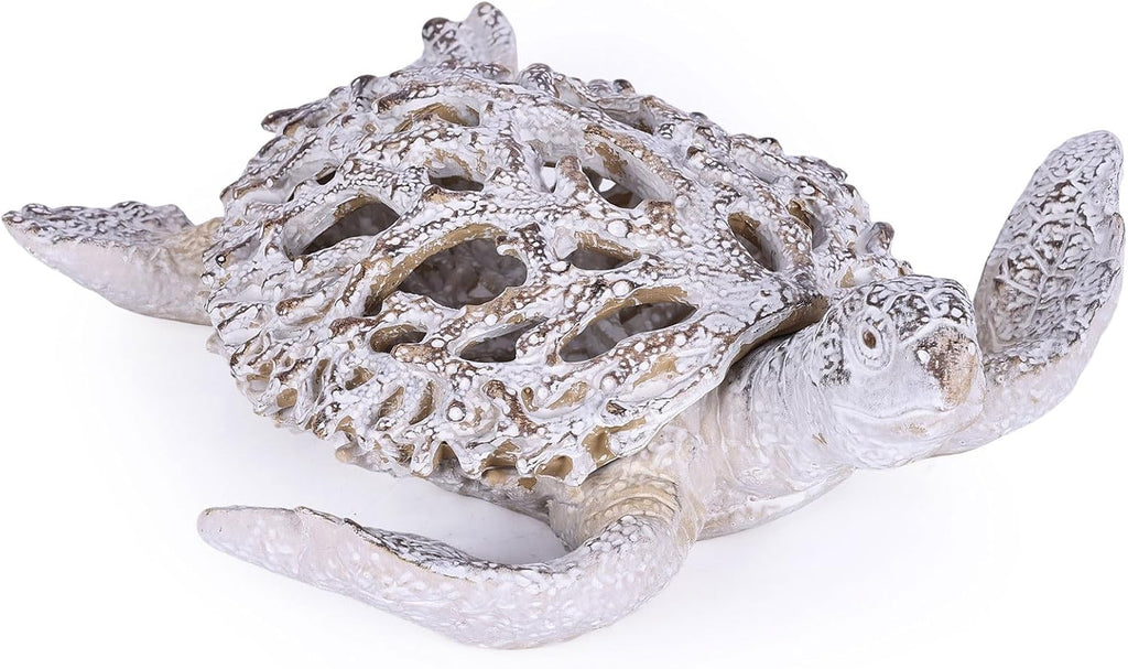 Coral Turtle Sandstone White Coastal Figurine