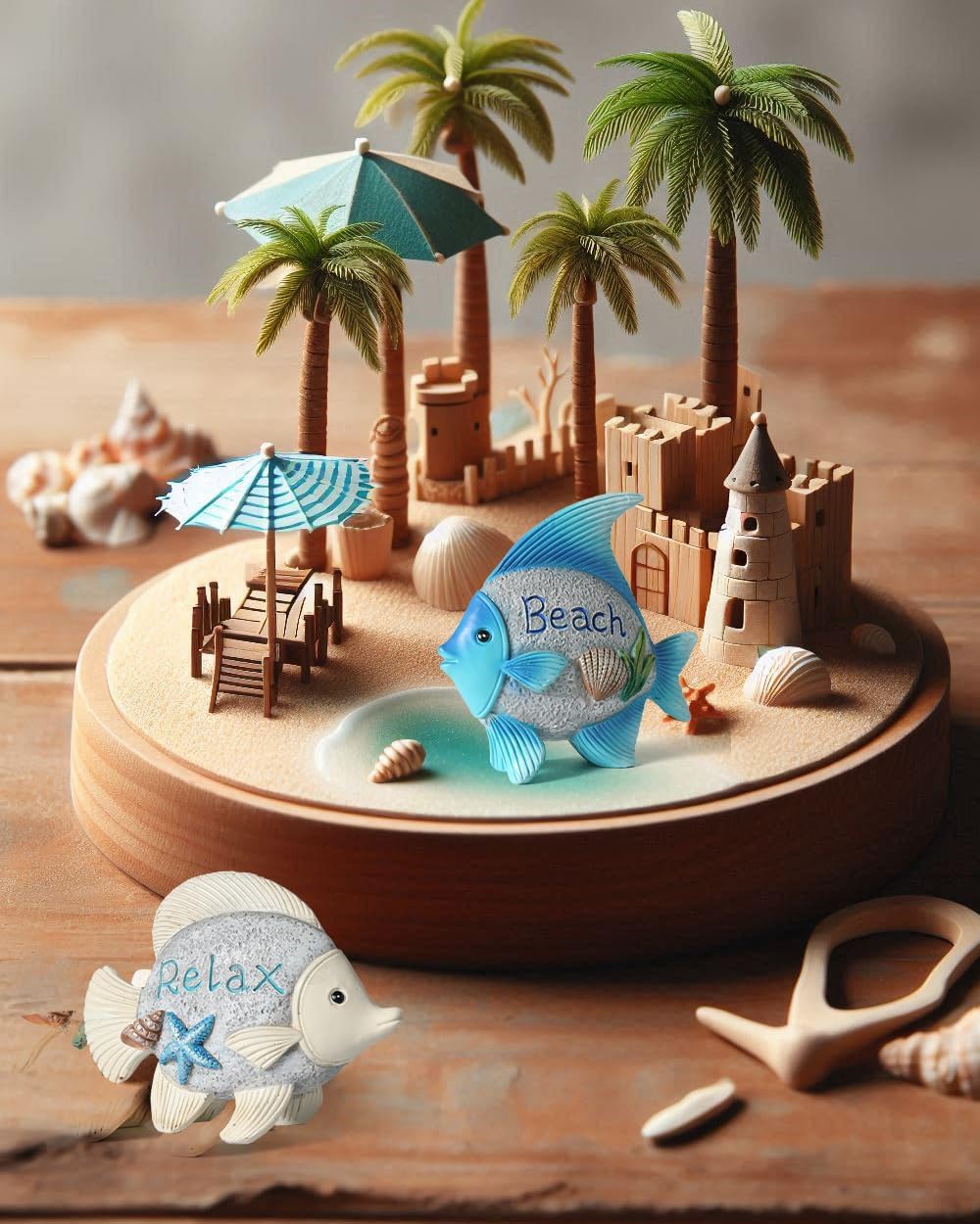Set of 2 4.4'' Resin Fish Coastal Figurines