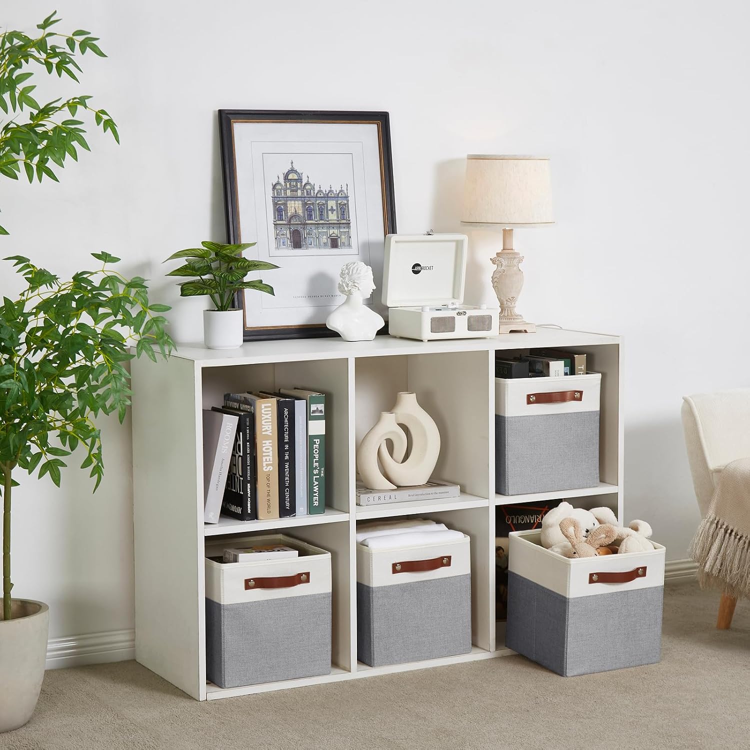 4 Gray White Fabric Storage Cubes