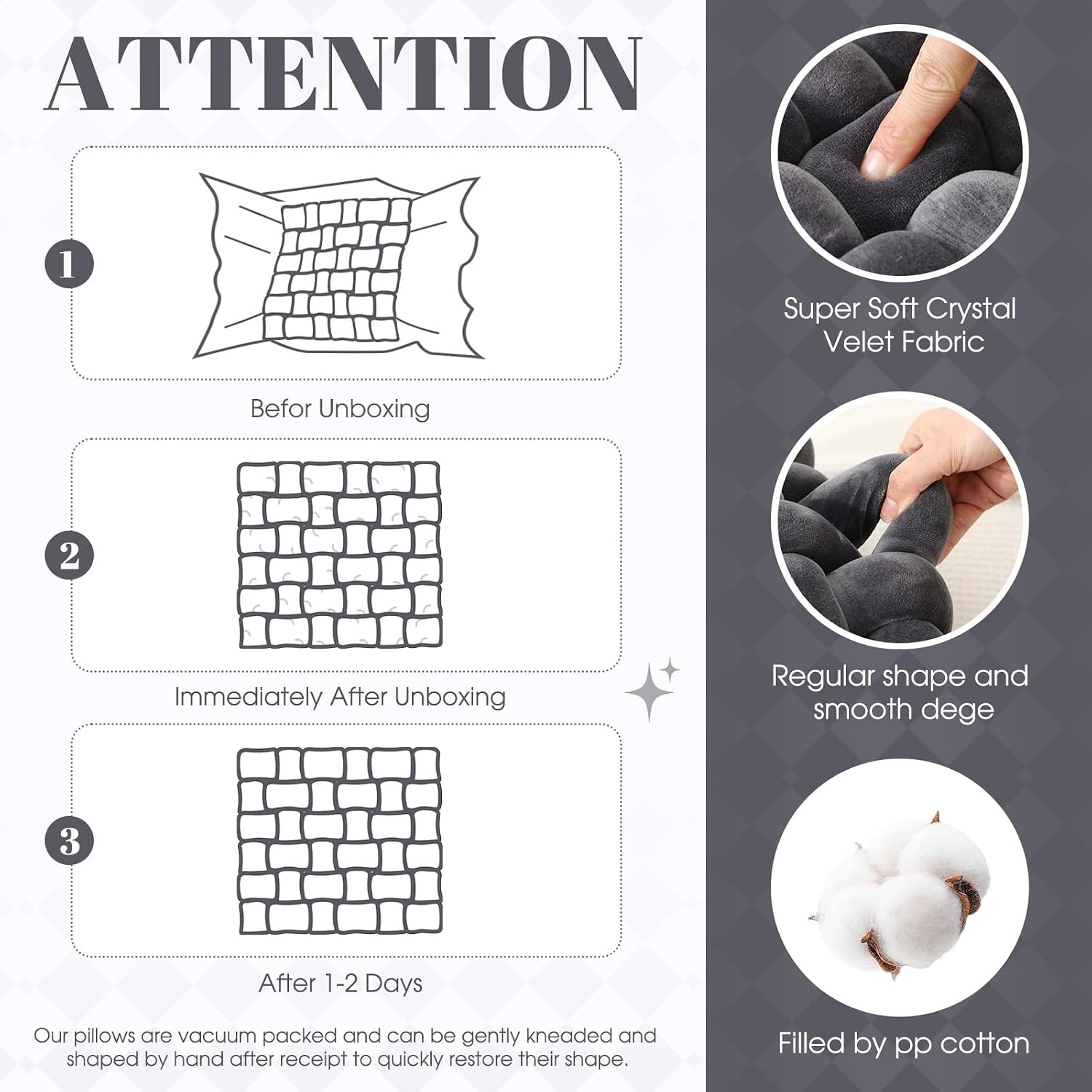 Dark Gray Velvet Knot Pillows 2 Pack