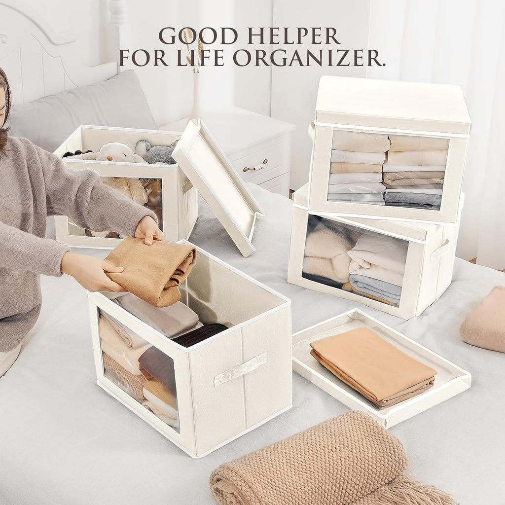 4 Beige Lidded Storage Cubes