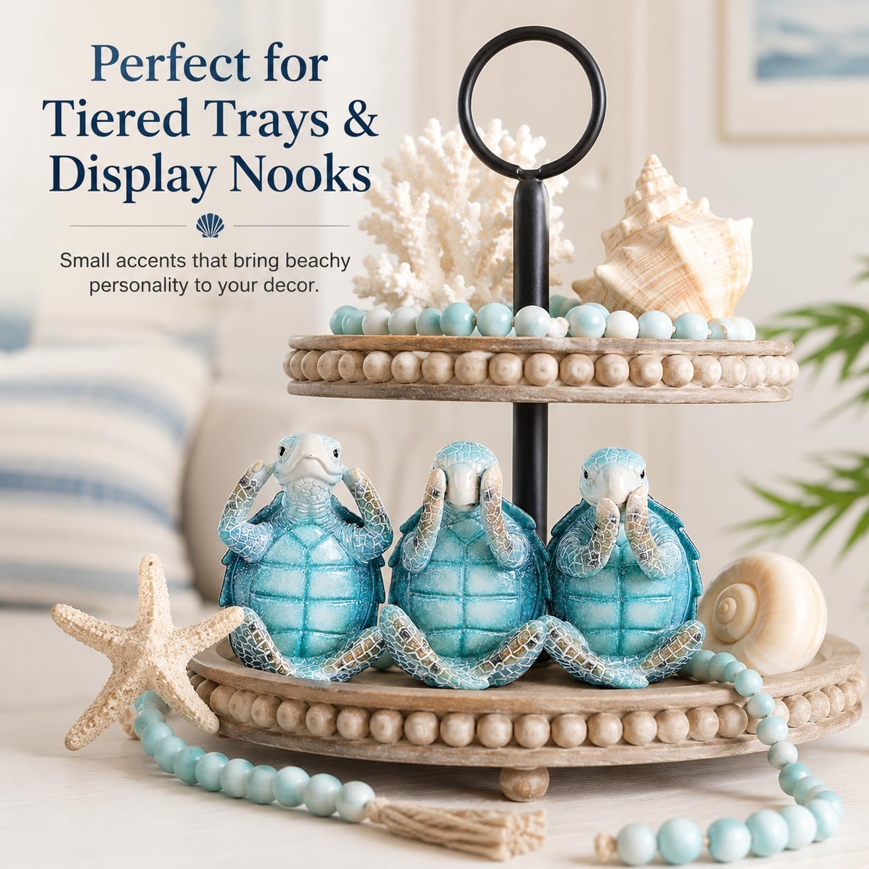 Set of 3 Hear See Speak No Evil Sea Turtle Sculptures
