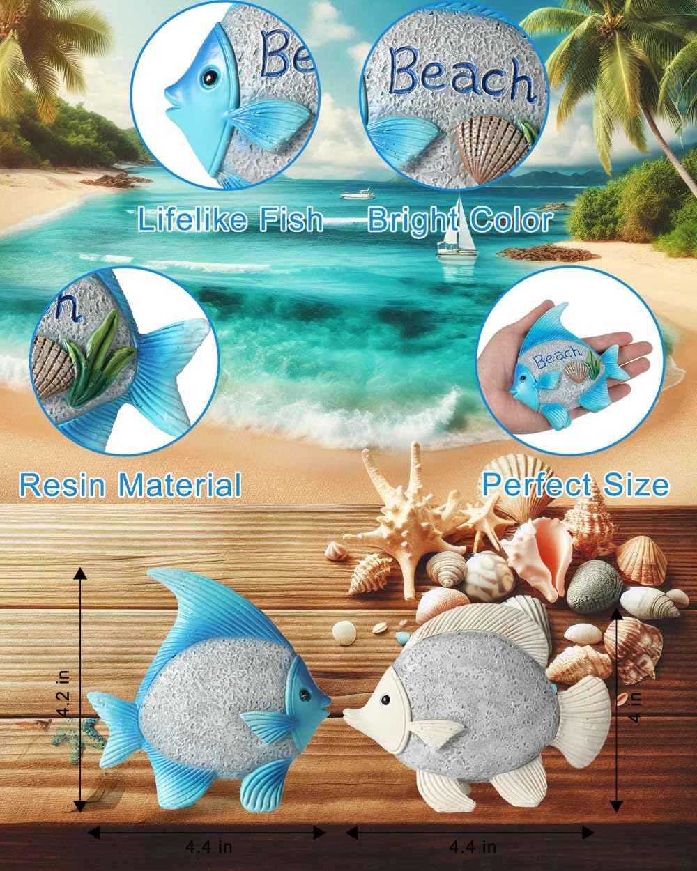 Set of 2 4.4'' Resin Fish Coastal Figurines