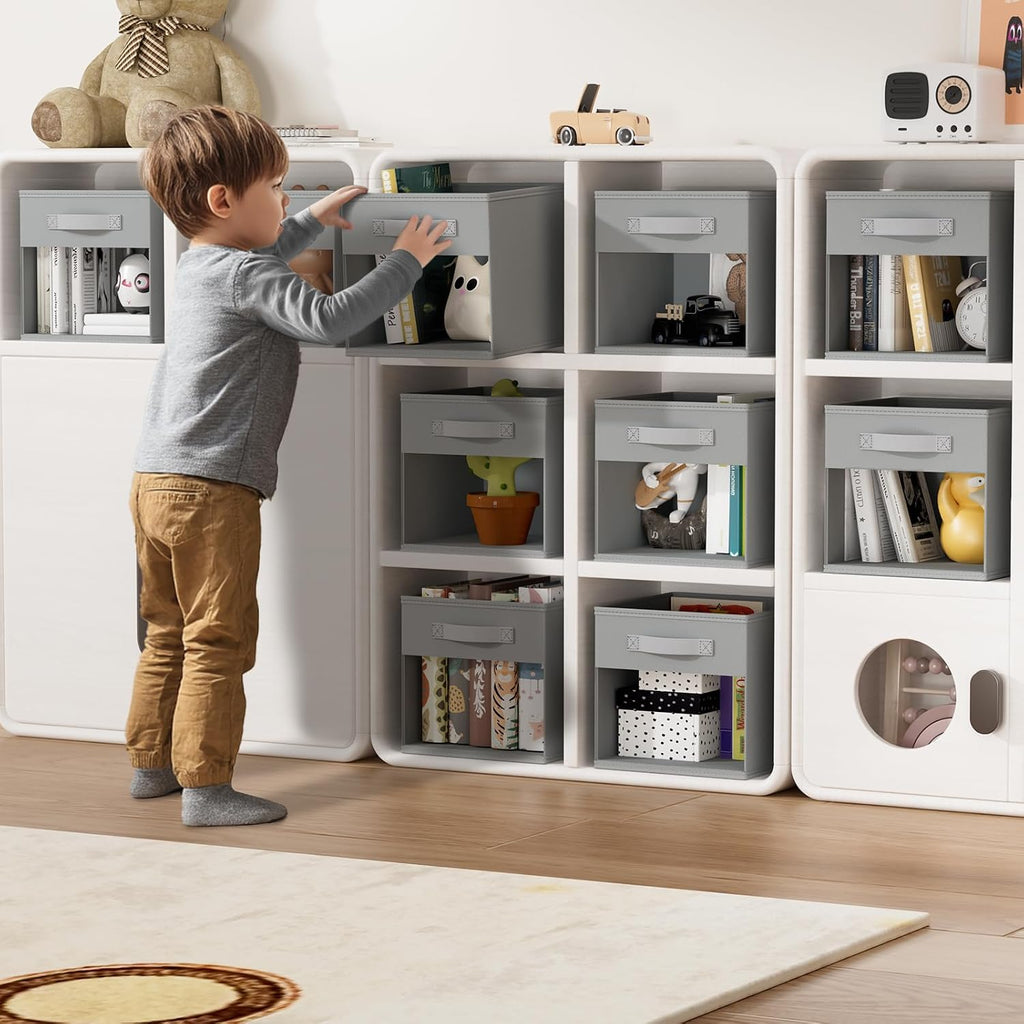 6 Grey Window Fabric Storage Cubes