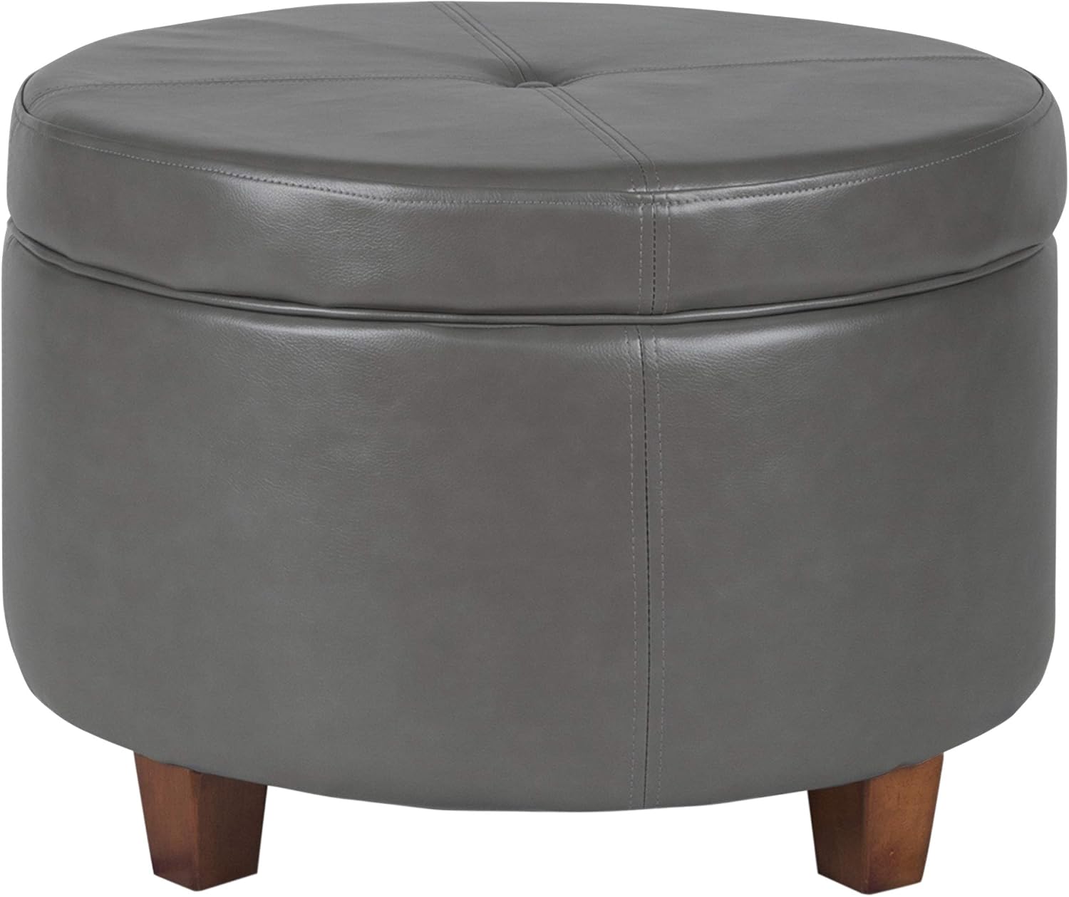 Large Charcoal Grey Leatherette Round Storage Ottoman
