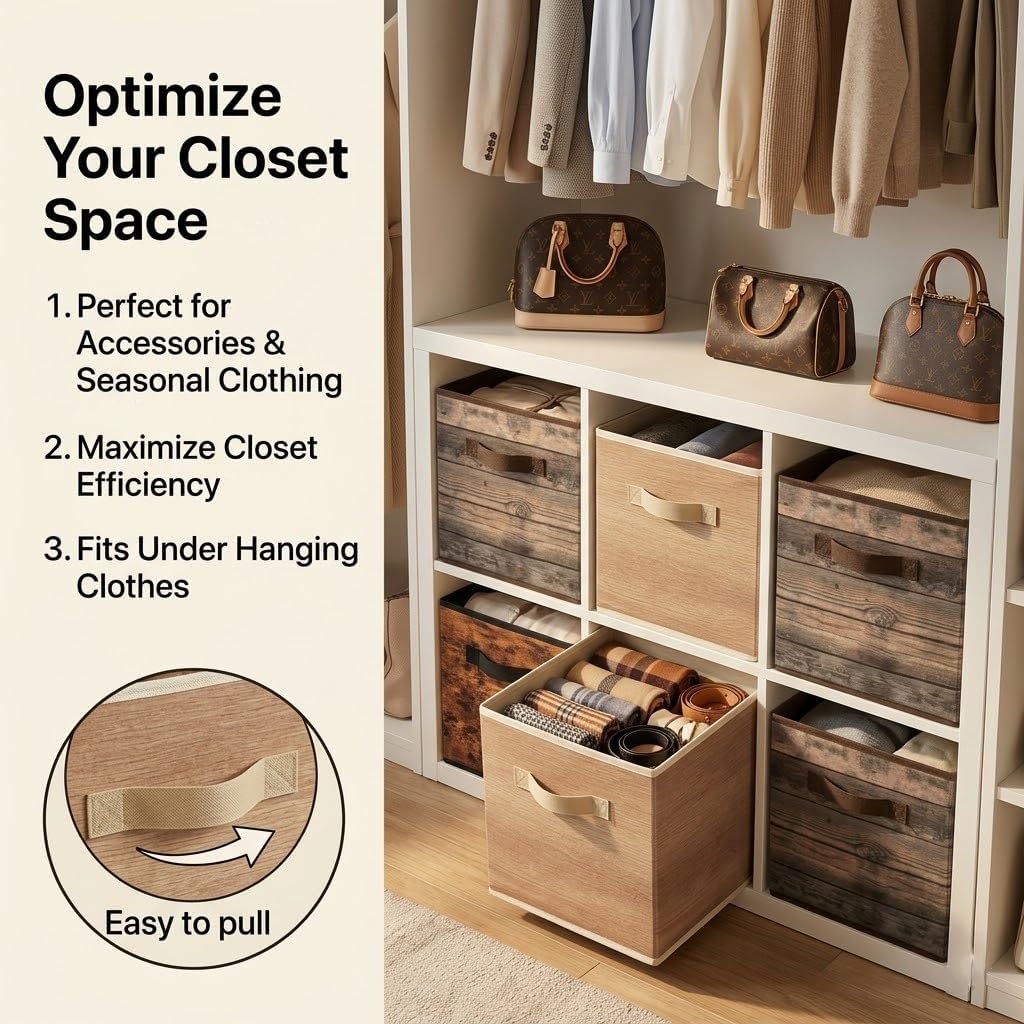 6 Wood Grain Fabric Storage Cubes