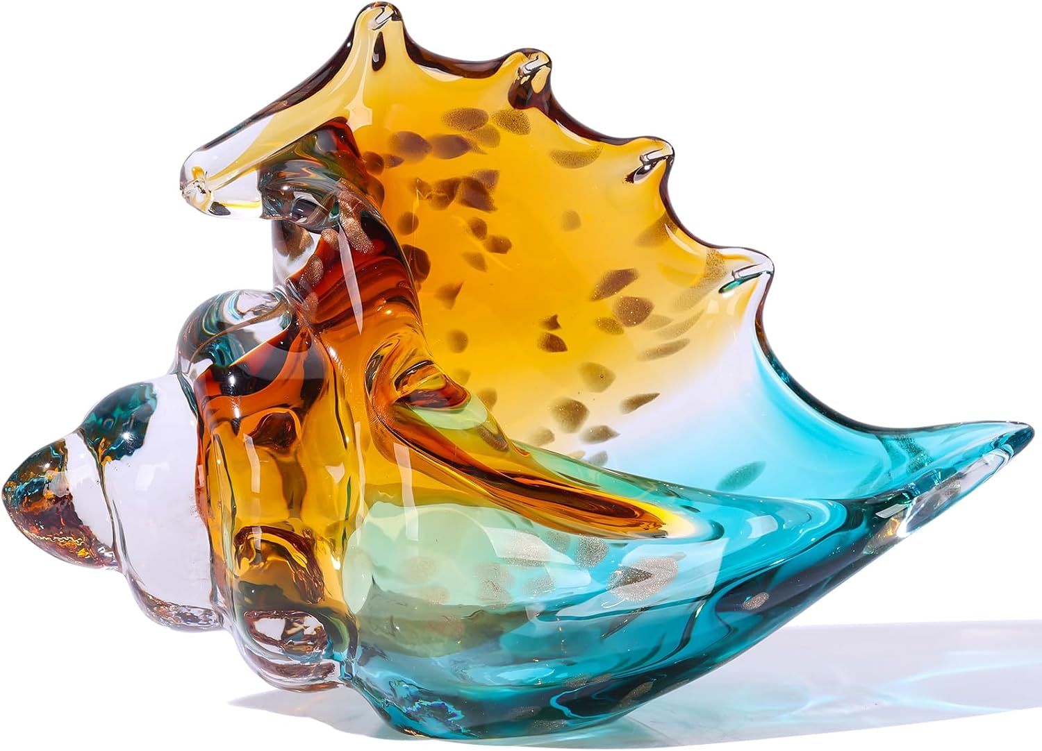 Hand Blown Green Sea Glass Conch Shell Coastal Figurine